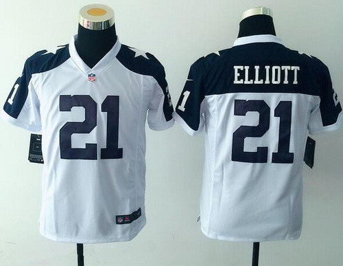 Youth Dallas Cowboys #21 Ezekiel Elliott White Thanksgiving Alternate NFL Nike Game Jersey