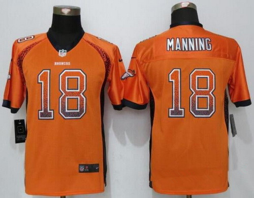 Youth Denver Broncos #18 Peyton Manning Orange Drift Fashion Stitched Nike NFL Football Jersey