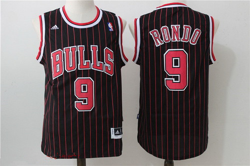 Men's Chicago Bulls #9 Rajon Rondo Black Pinstripe Adidas Revolution 30 Swingman Stitched NBA Jersey