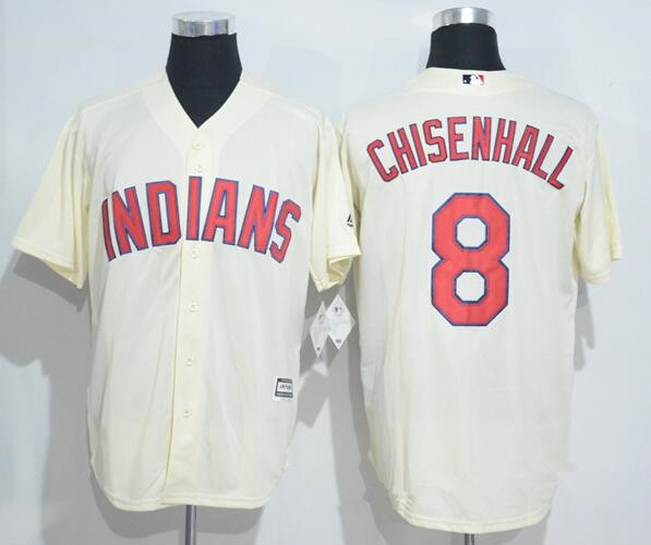 Men's Cleveland Indians #8 Lonnie Chisenhall Cream Stitched MLB Majestic Cool Base Jersey