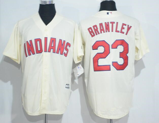 Men's Cleveland Indians #23 Michael Brantley Cream Stitched MLB Majestic Cool Base Jersey