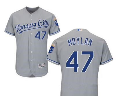 Men's Kansas City Royals #47 Peter Moylan Gray Road Stitched MLB Majestic Cool Base Jersey