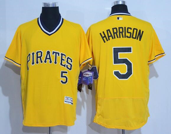 Men's Pittsburgh Pirates #5 Josh Harrison Yellow Pullover Stitched MLB 2016 Majestic Flex Base Jersey