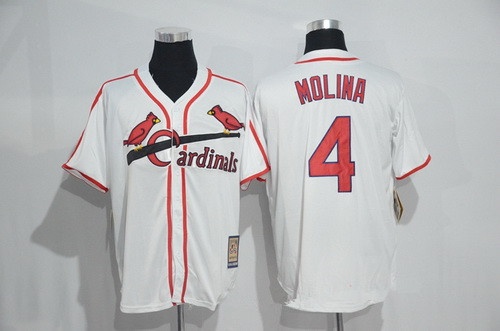 Men's St. Louis Cardinals #4 Yadier Molina White Home Stitched MLB Majestic Cool Base Cooperstown Collection Player Jersey