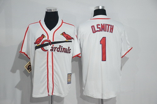 Men's St. Louis Cardinals #1 Ozzie Smith White Home Stitched MLB Majestic Cool Base Cooperstown Collection Player Jersey