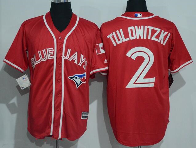 Men's Toronto Blue Jays #2 Troy Tulowitzki Red Stitched MLB 2016 Canada Day Majestic Cool Base Jersey
