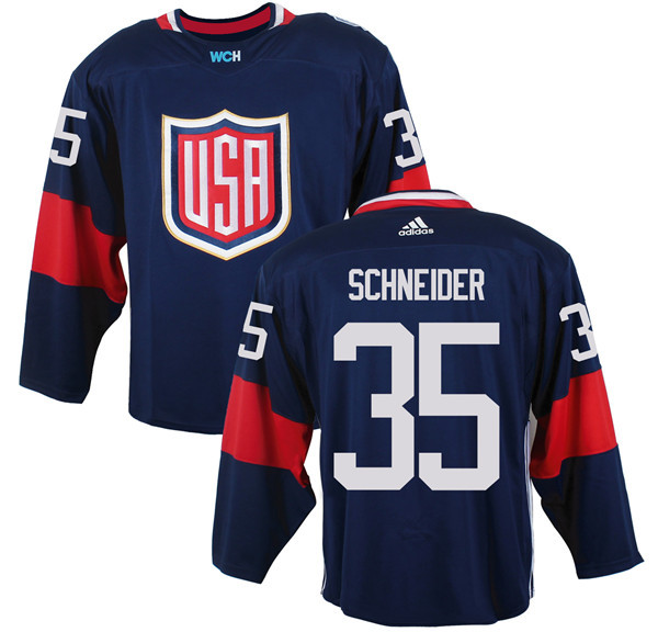 Men's Team USA #35 Cory Schneider Navy Blue 2016 World Cup of Hockey Game Jersey