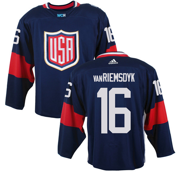 Men's Team USA #16 James van Riemsdyk Navy Blue 2016 World Cup of Hockey Game Jersey