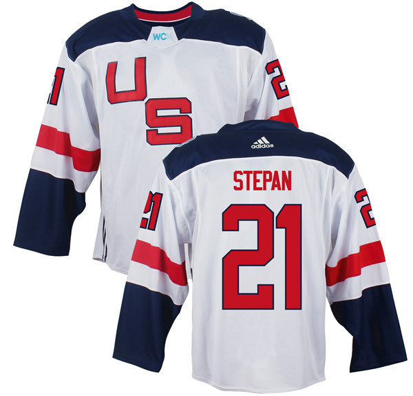 Men's Team USA #21 Derek Stepan White 2016 World Cup of Hockey Game Jersey