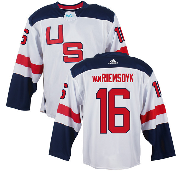 Men's Team USA #16 James van Riemsdyk White 2016 World Cup of Hockey Game Jersey