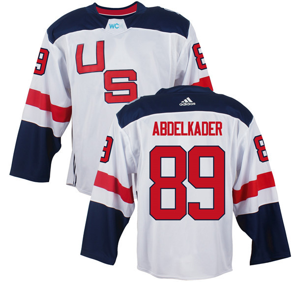 Men's Team USA #89 Justin Abdelkader White 2016 World Cup of Hockey Game Jersey