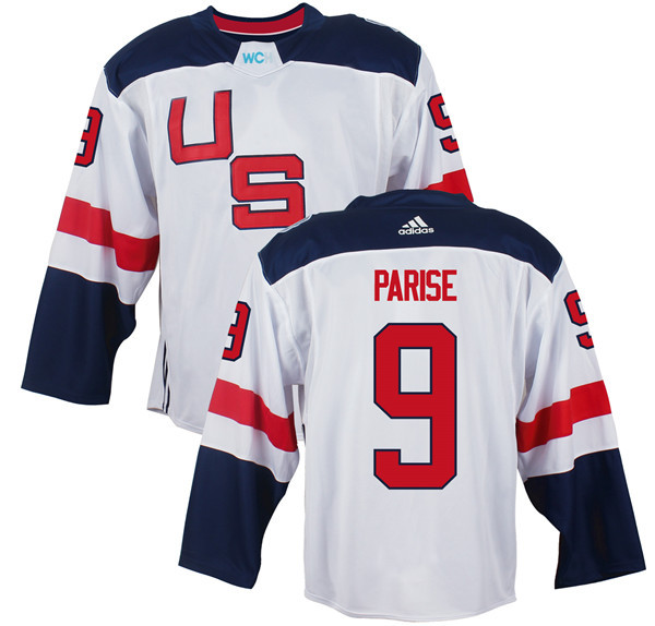 Men's Team USA #9 Zach Parise White 2016 World Cup of Hockey Game Jersey