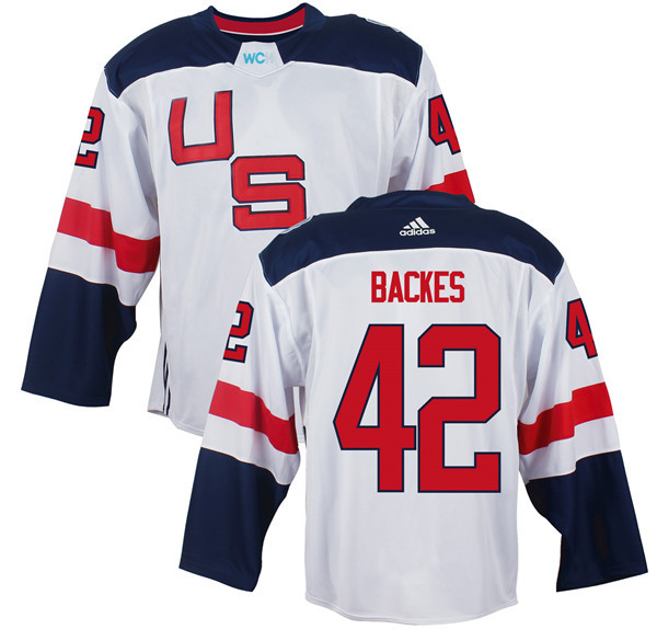 Men's Team USA #42 David Backes White 2016 World Cup of Hockey Game Jersey
