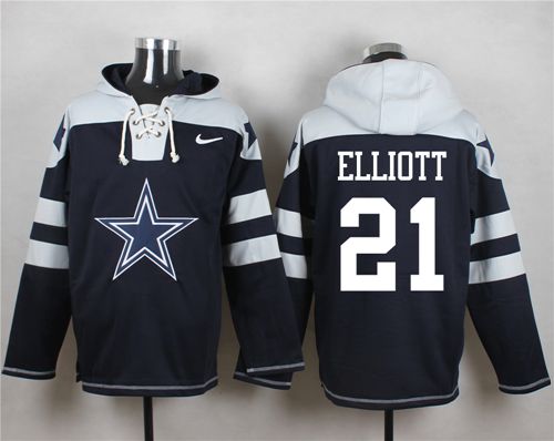 Nike Cowboys #21 Ezekiel Elliott Navy Blue Player Pullover Hoodie