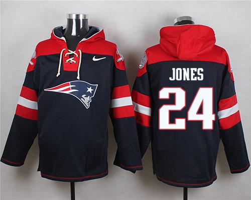 Nike Patriots #24 Cyrus Jones Navy Blue Player Pullover NFL Hoodie