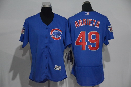 Women's Chicago Cubs #49 Jake Arrieta Blue 2016 Flexbase Stitched Baseball Jersey