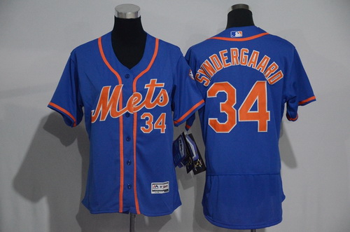 Women's New York Mets #34 Noah Syndergaard Blue With Orange 2016 Flexbase Stitched Baseball Jersey
