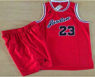 Chicago Bulls #23 Michael Jordan Red Commemorative Swingman Jersey With Shorts