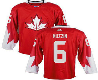 Team Canada Men's #6 Jake Muzzin Red 2016 World Cup Stitched NHL Jersey