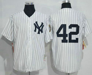 Men's New York Yankees #42 Mariano Rivera White Retired Patch Stitched MLB Cooperstown Collection Jersey by Mitchell & Ness