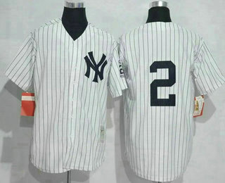 Men's New York Yankees #2 Derek Jeter White Retirement Patch Throwback Baseball Jersey