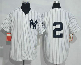 Men's New York Yankees #2 Derek Jeter White Retired Patch Stitched MLB Cooperstown Collection Jersey by Mitchell & Ness