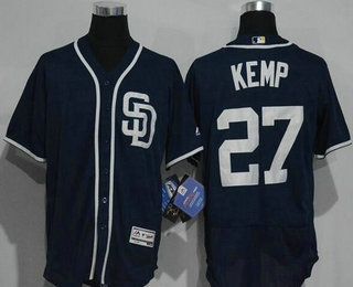 Men's San Diego Padres #27 Matt Kemp Navy Blue Stitched MLB 2016 Majestic Flex Base Jersey