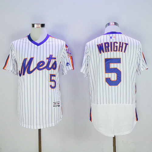 Men's New York Mets #5 David Wright White Pullover 2016 Flexbase Majestic Baseball Jersey