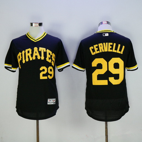 Men's Pittsburgh Pirates #29 Francisco Cervelli Black Pullover 2016 Flexbase Majestic Baseball Jersey