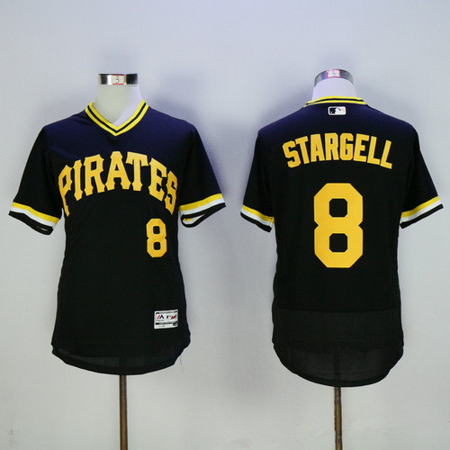 Men's Pittsburgh Pirates #8 Willie Stargell Retired Black Pullover 2016 Flexbase Majestic Baseball Jersey