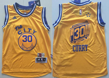 Youth Golden State Warriors # Stephen Curry Yellow The City Swingman Basketball Jersey