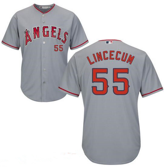 Men's Los Angeles Angels of Anaheim #55 Tim Lincecum Gray MLB Cool Base Stitched Jersey