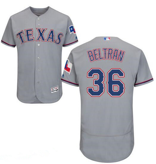 Men's Texas Rangers #36 Carlos Beltran Gray Road 2016 Flex Base Majestic Stitched MLB Jersey