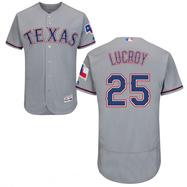 Men's Texas Rangers #25 Jonathan Lucroy Gray Road 2016 Flex Base Majestic Stitched MLB Jersey