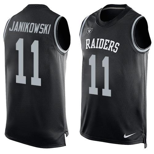 Men's Oakland Raiders 11 Sebastian Janikowski Nike Black Printed Player Name & Number Tank Top