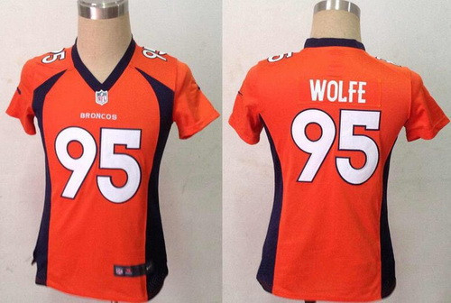 Women's Denver Broncos #95 Derek Wolfe Orange Team Color NFL Nike Game Jersey
