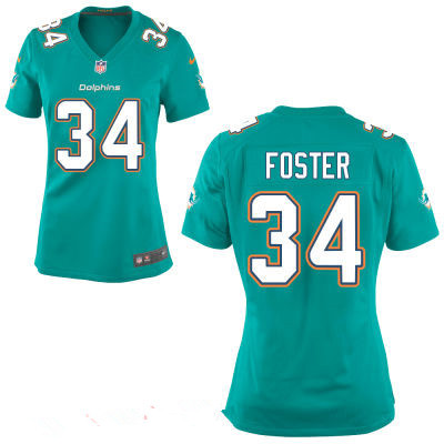 Women's Miami Dolphins #34 Arian Foster Aqua Green Team Color Stitched NFL Nike Game Jersey
