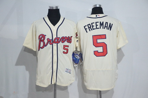 Men's Atlanta Braves #5 Freddie Freeman Cream 2016 Flex Base Majestic Stitched MLB Jersey