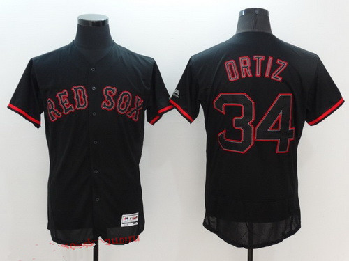 Men's Boston Red Sox #34 David Ortiz Lights Out Black Fashion 2016 Flex Base Majestic Stitched MLB Jersey