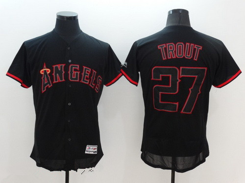 Men's Los Angeles Angels of Anaheim #27 Mike Trout Lights Out Black Fashion 2016 Flex Base Majestic Stitched MLB Jersey