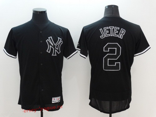 Men's New York Yankees #2 Derek Jeter Retired Lights Out Black Fashion 2016 Flex Base Majestic Stitched MLB Jersey