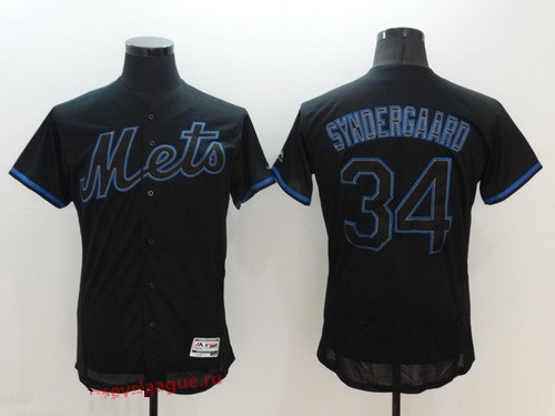 Men's New York Mets #34 Noah Syndergaard Lights Out Black Fashion 2016 Flex Base Majestic Stitched MLB Jersey