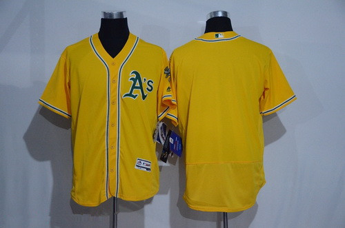 Men's Oakland Athletics Blank Yellow 2016 Flex Base Majestic Stitched MLB Jersey