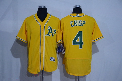 Men's Oakland Athletics #4 Coco Crisp Yellow 2016 Flex Base Majestic Stitched MLB Jersey
