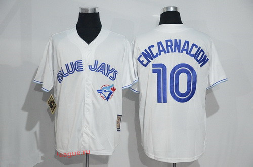 Men's Toronto Blue Jays #10 Edwin Encarnacion White Majestic Cool Base Cooperstown Collection Jersey