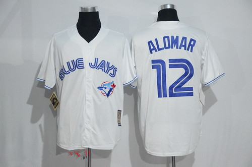 Men's Toronto Blue Jays #12 Roberto Alomar White Majestic Cool Base Cooperstown Collection Player Jersey