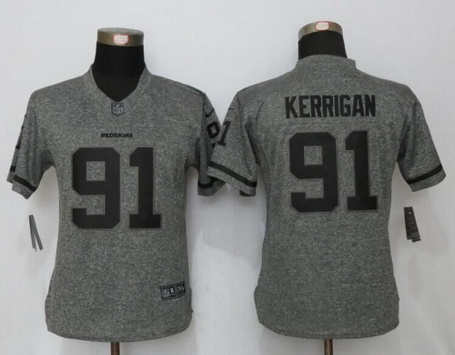 Women's Washington Redskins #91 Ryan Kerrigan Gray Gridiron Stitched NFL Nike Limited Jersey