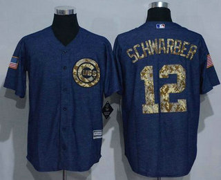 Men's Chicago Cubs #12 Kyle Schwarber Denim Blue Salute to Service Stitched MLB Jersey