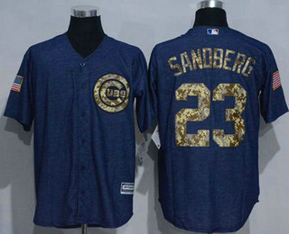 Men's Chicago Cubs #23 Ryne Sandberg Denim Blue Salute to Service Stitched MLB Jersey