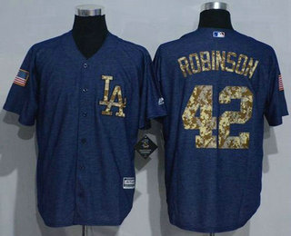 Men's Los Angeles Dodgers #42 Jackie Robinson Denim Blue Salute to Service Stitched MLB Jersey